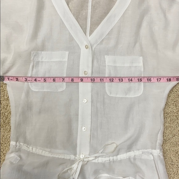 Ann Taylor Loft Cinched Tie Waist V-Neck Top Lightweight Sheer Button Up Size XS - Picture 6 of 8